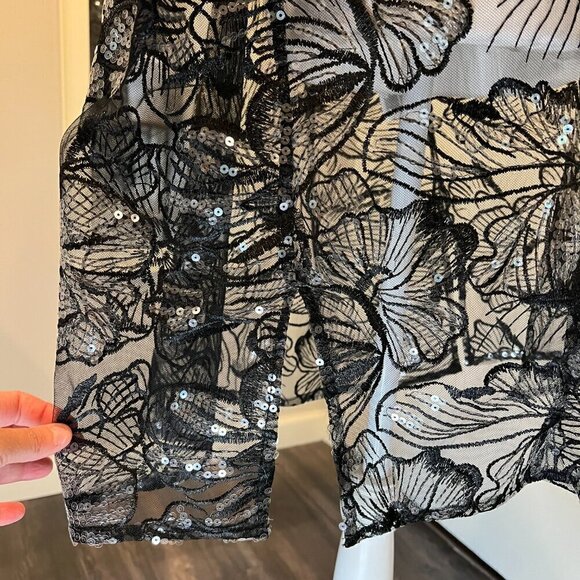 NWT Anne Klein Black Oversized Sheer Cardigan with Sequins, Size S/M - Picture 9 of 16